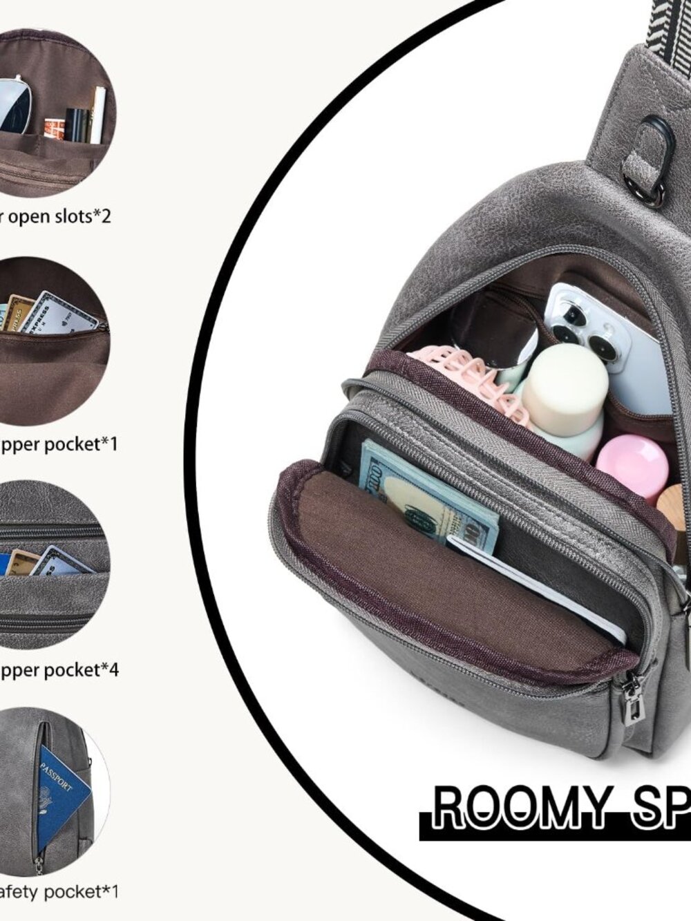 Sling Bag for Women Crossbody Bags Sling Purse Cross Body Backpack Vegan Leather - Picture 4 of 9
